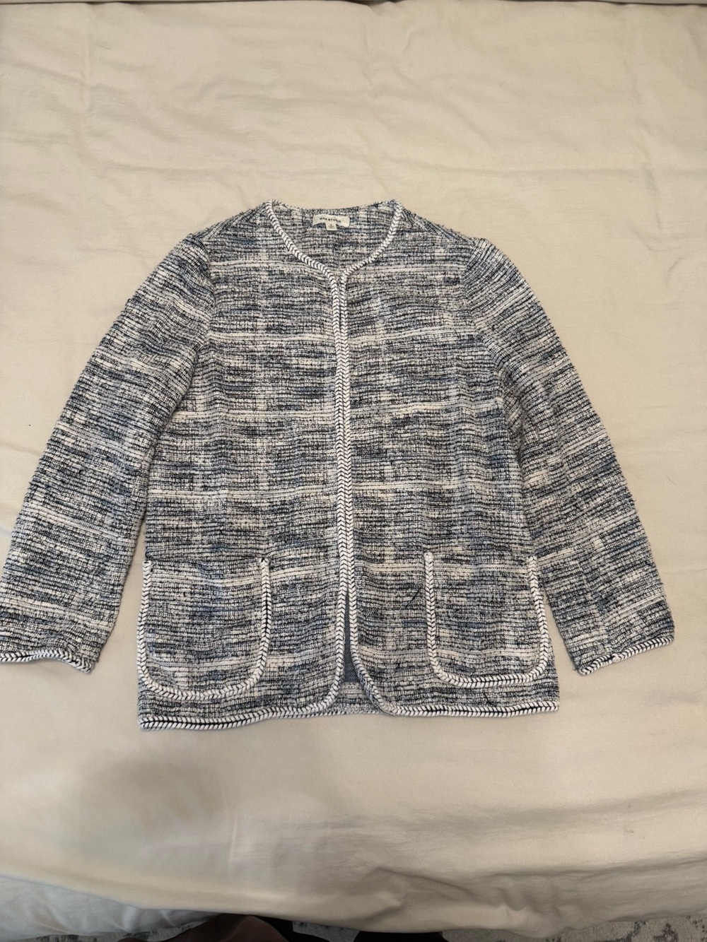 Max Studio Classic Navy & White Knit Cardigan Blazer